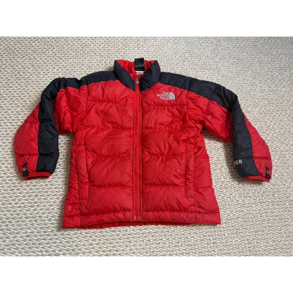 The North Face Boys 550 Down Puffer Jacket Red Black XXS 5 Full Zip Winter Coat